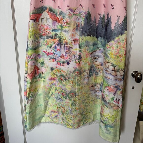 Pink Village Scene Dress sz Large - Picture 4 of 4